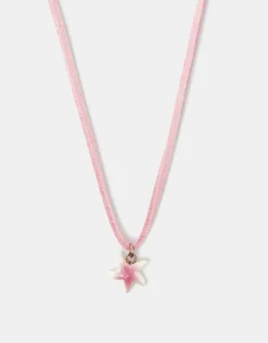 Accessorize Girls Starfish Pendant Cord Necklace Pink