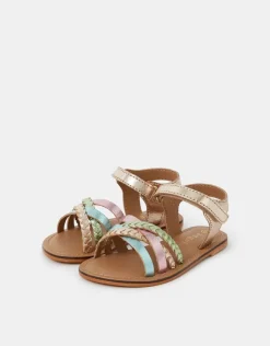 Accessorize Girls Strappy Leather Sandals Multi