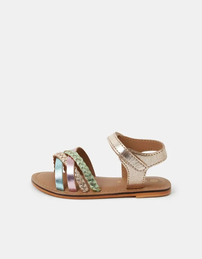 Accessorize Girls Strappy Leather Sandals Multi