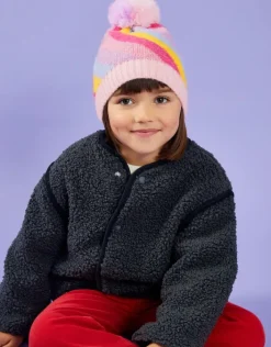 Accessorize Girls Stripe Fluffy Pom Beanie Hat Multi