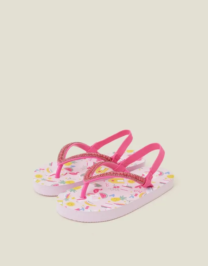 Accessorize Girls Sunbeam Print Flip Flops Pink