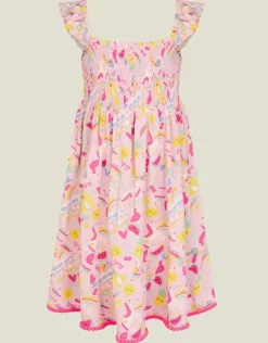 Accessorize Girls Sunbeam Print Shirred Dress Pink