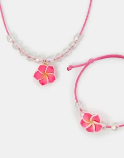 Accessorize Girls Tropical Flower Necklace and Bracelet Set