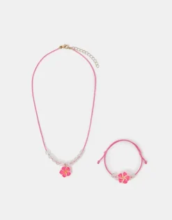Accessorize Girls Tropical Flower Necklace and Bracelet Set