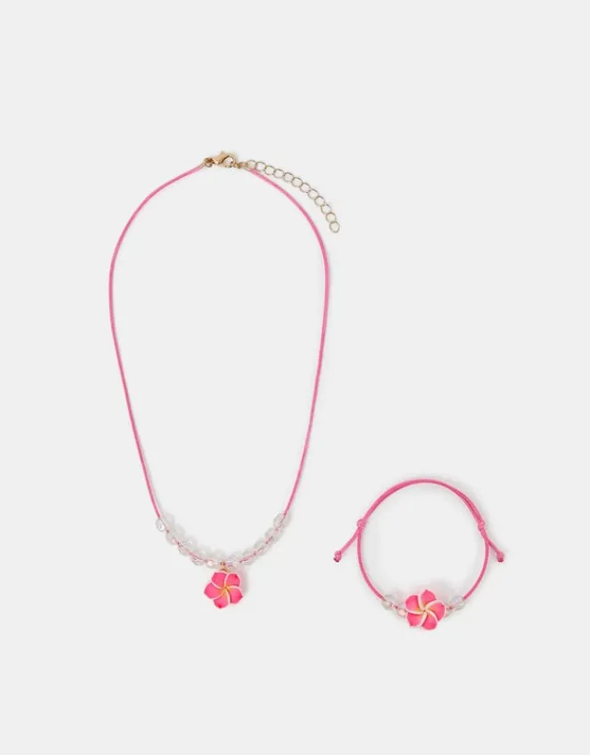 Accessorize Girls Tropical Flower Necklace and Bracelet Set
