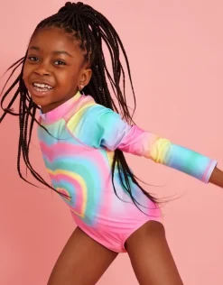 Accessorize Girls UPF 50+ Heart Long Sleeve Swimsuit Multi