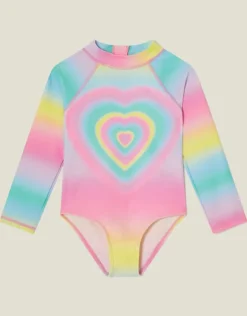 Accessorize Girls UPF 50+ Heart Long Sleeve Swimsuit Multi
