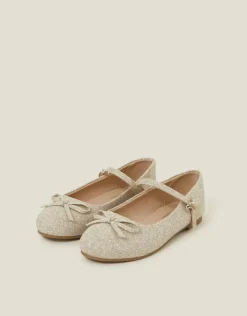 Accessorize Glitter Bow Ballerina Flats Gold