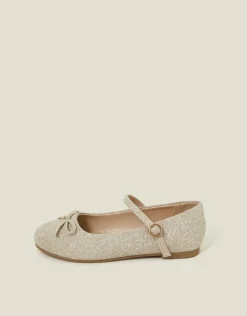 Accessorize Glitter Bow Ballerina Flats Gold
