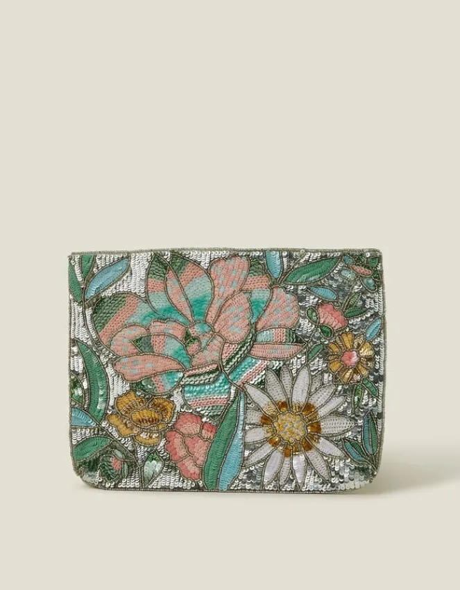 Accessorize Hand Beaded Daisy Wristlet Clutch Bag