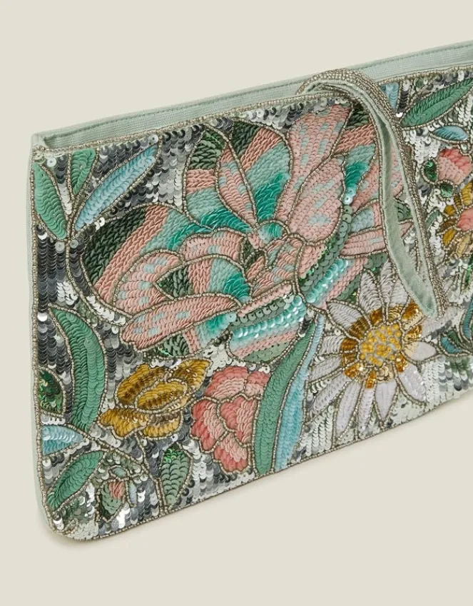 Accessorize Hand Beaded Daisy Wristlet Clutch Bag