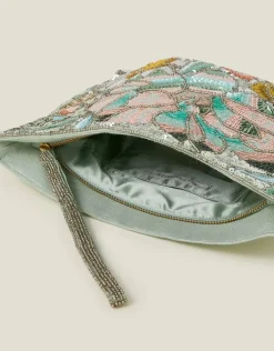 Accessorize Hand Beaded Daisy Wristlet Clutch Bag