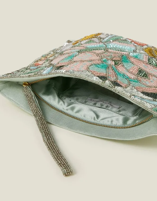 Accessorize Hand Beaded Daisy Wristlet Clutch Bag