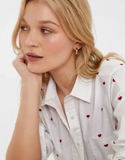 Accessorize Heart Embroidered Long Sleeve Shirt Red