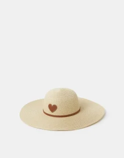 Accessorize Heart Floppy Straw Hat