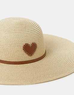 Accessorize Heart Floppy Straw Hat