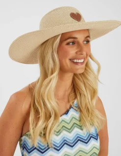Accessorize Heart Floppy Straw Hat