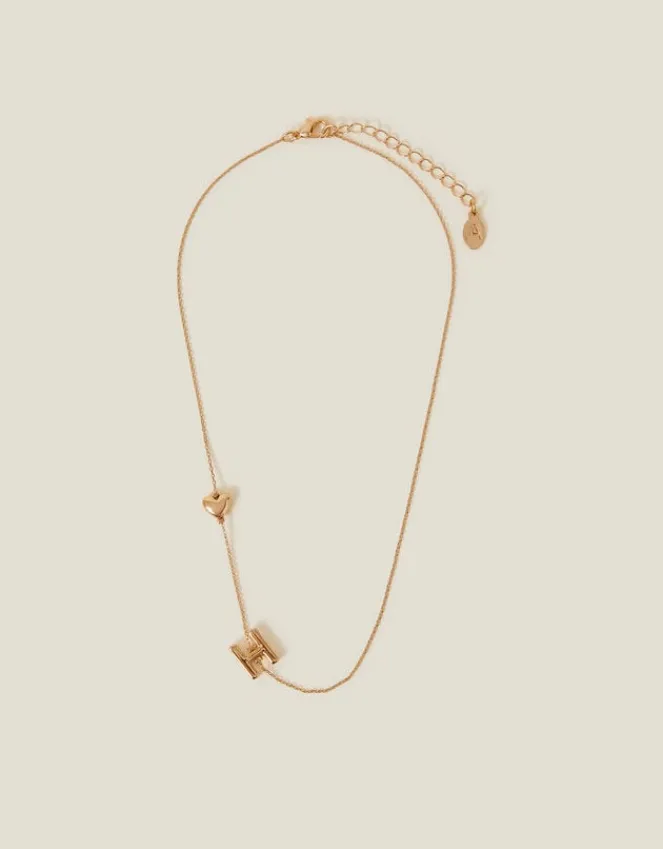 Accessorize Heart Initial Necklace Gold