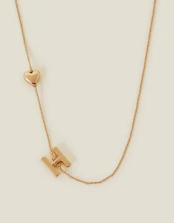 Accessorize Heart Initial Necklace Gold