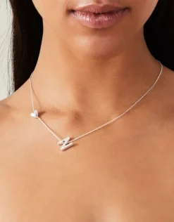 Accessorize Heart Initial Necklace Silver