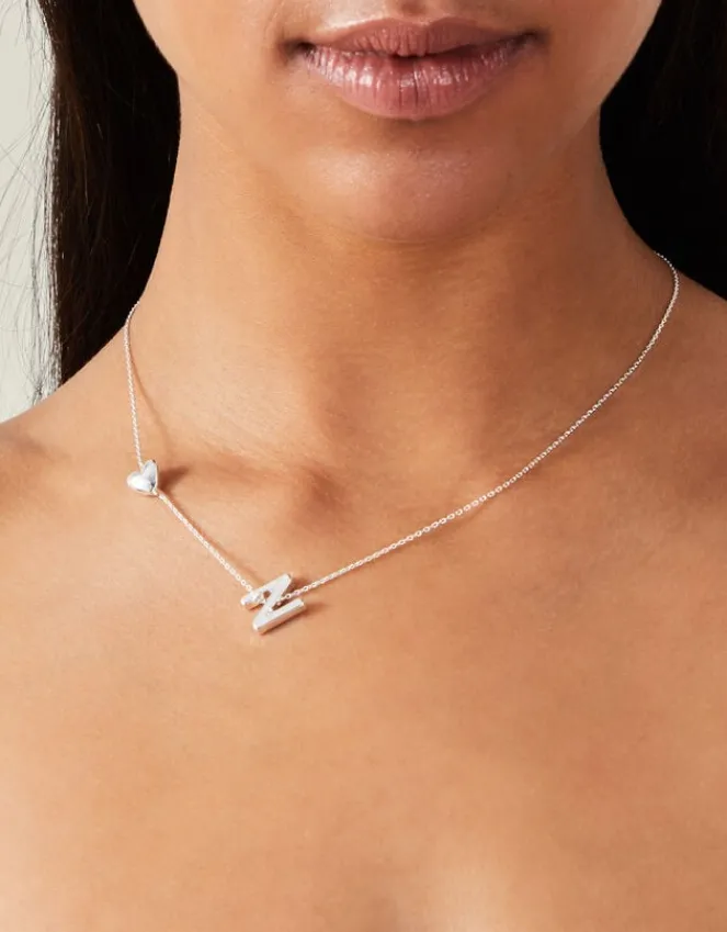 Accessorize Heart Initial Necklace Silver