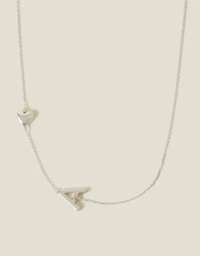 Accessorize Heart Initial Necklace Silver