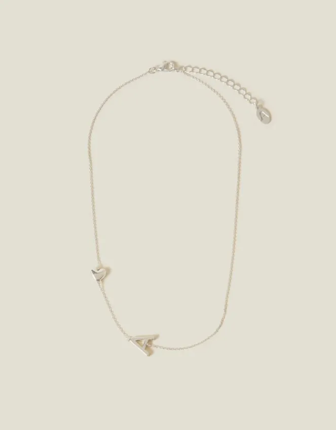 Accessorize Heart Initial Necklace Silver