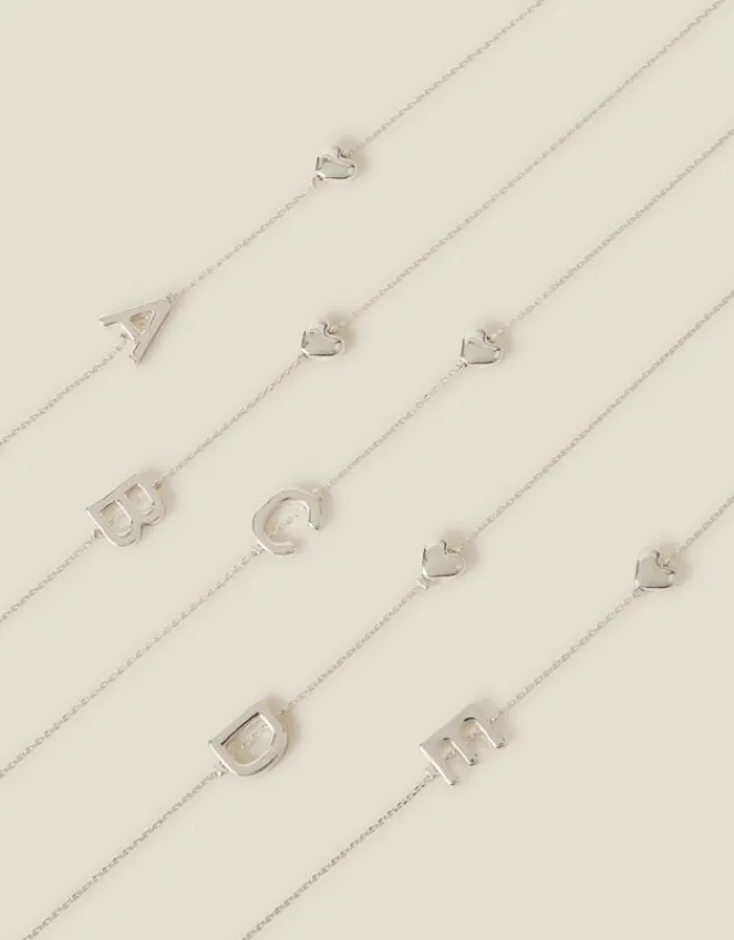 Accessorize Heart Initial Necklace Silver