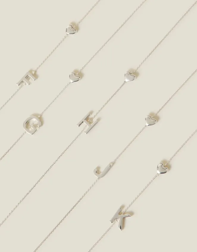 Accessorize Heart Initial Necklace Silver