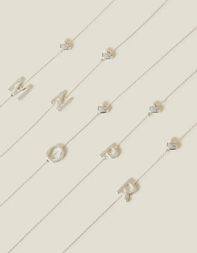 Accessorize Heart Initial Necklace Silver