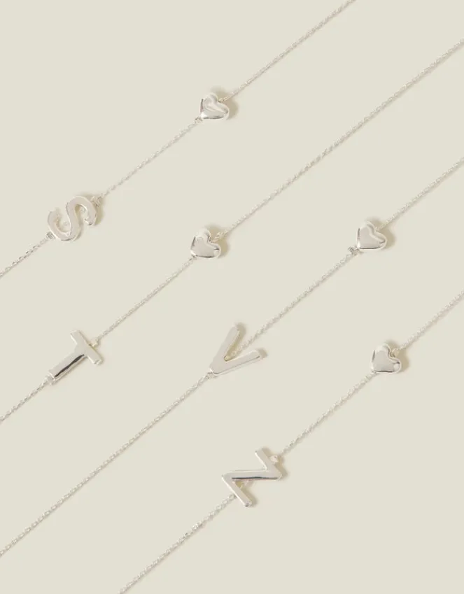 Accessorize Heart Initial Necklace Silver