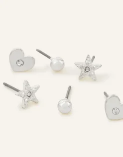 Accessorize Heart Stud Earrings Set of Three