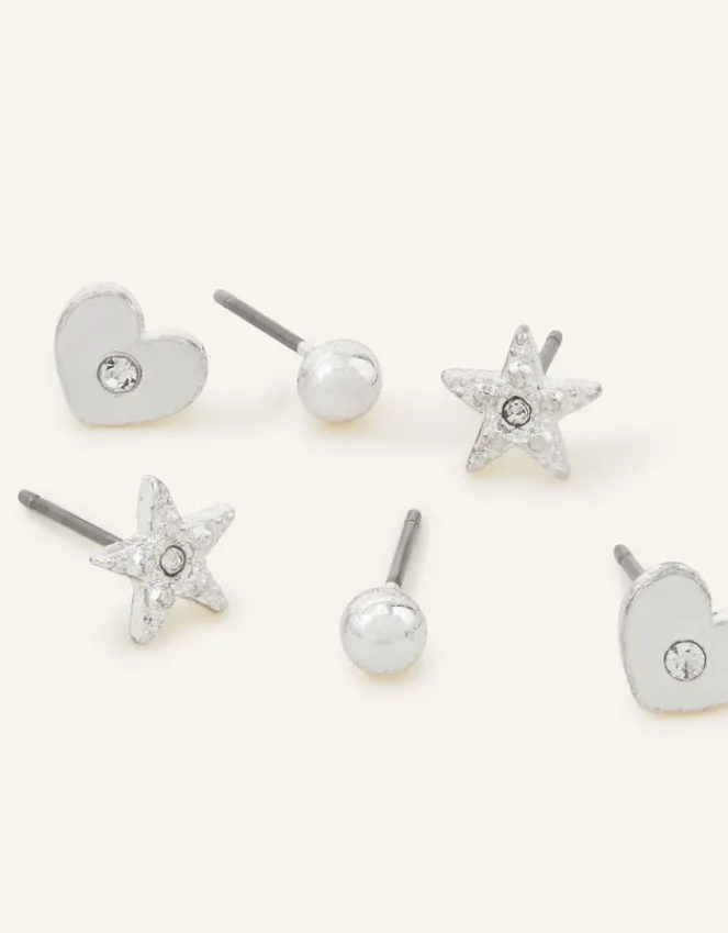 Accessorize Heart Stud Earrings Set of Three