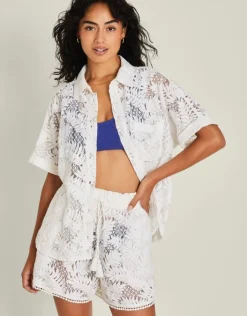 Accessorize High Waist Lacy Palm Shorts Ivory