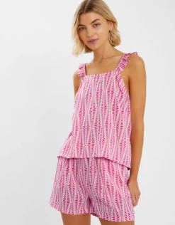 Accessorize Ikat Frill Short Pyjamas Set Pink