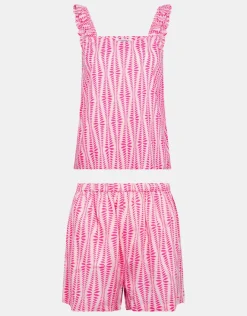 Accessorize Ikat Frill Short Pyjamas Set Pink