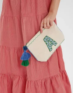Accessorize Initial Beaded Make Up Bag Natural
