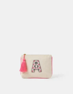Accessorize Initial Beaded Pouch Natural