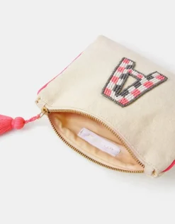 Accessorize Initial Beaded Pouch Natural