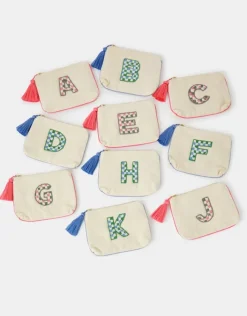 Accessorize Initial Beaded Pouch Natural