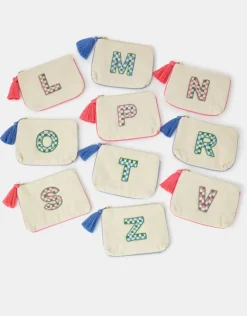 Accessorize Initial Beaded Pouch Natural