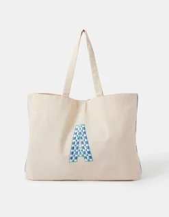 Accessorize Initial Embroidered Tote Bag Blue