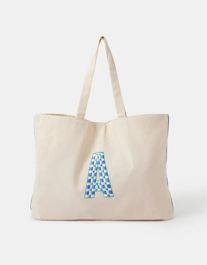 Accessorize Initial Embroidered Tote Bag Blue