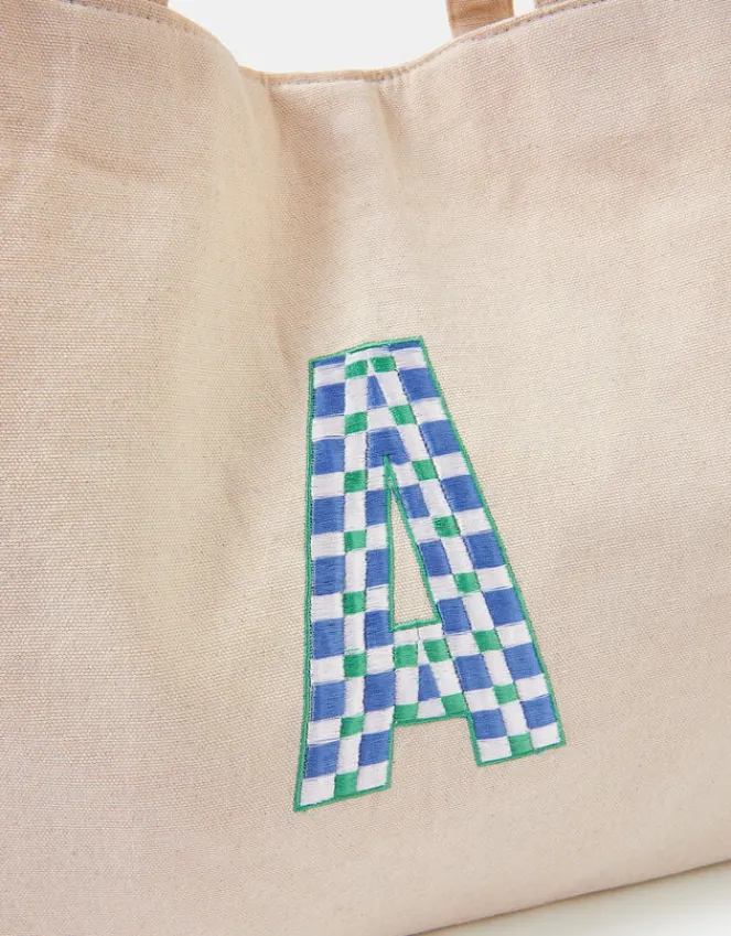 Accessorize Initial Embroidered Tote Bag Blue