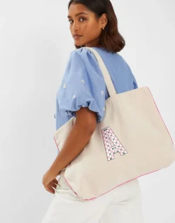 Accessorize Initial Embroidered Tote Bag Pink