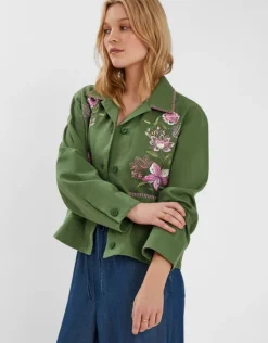 Accessorize Jasmine Embroidered Cotton Jacket Green