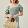 Accessorize Jute Faux Leather Handbag Cream