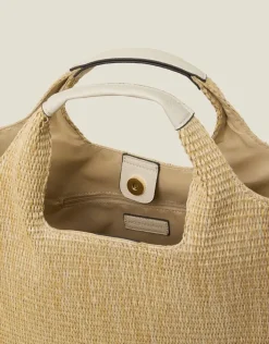 Accessorize Jute Faux Leather Handbag Cream