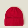 Accessorize Knitted Rib Check Beanie Hat Red