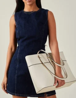 Accessorize Large Faux Leather Tote Bag Cream